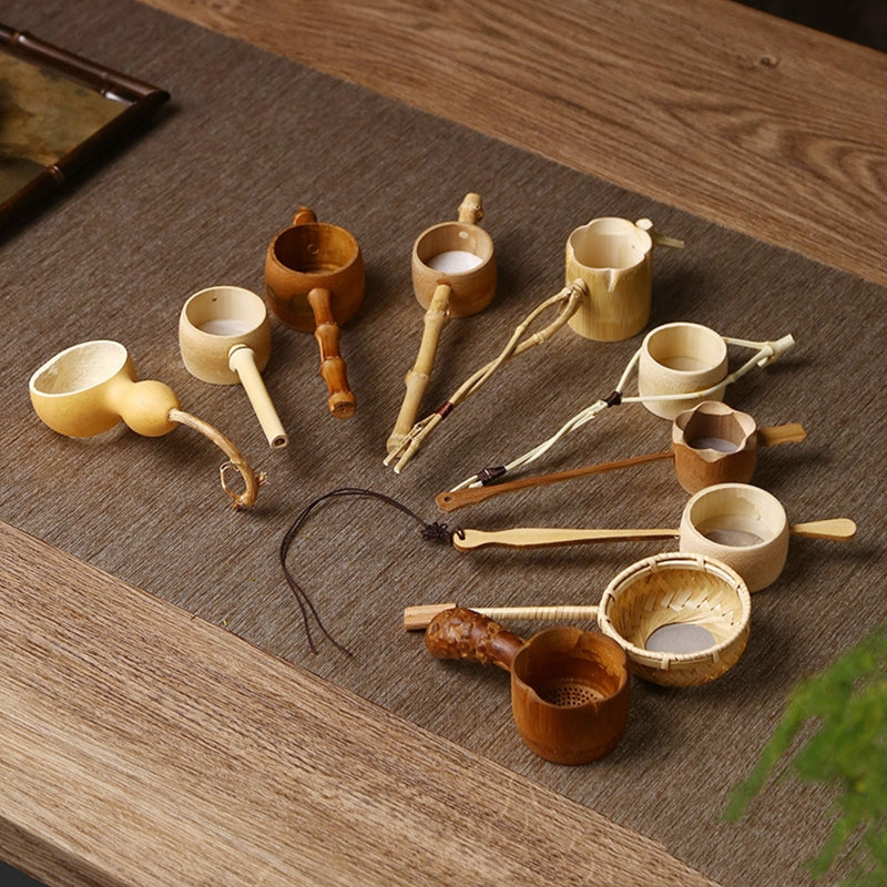 Japanese tea ceremony accessories made of bamboo in vintage style 