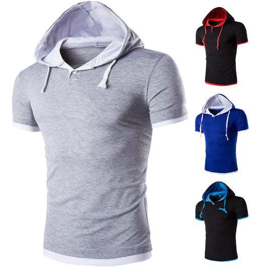 Men's Short Sleeve Hoodie Shirt / Athletic Hooded T-Shirts 