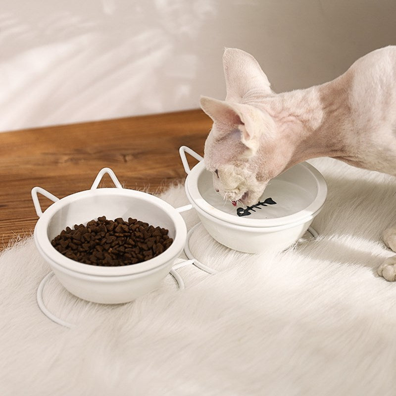 Raised ceramic food/water bowl (to relieve spinal strain) 