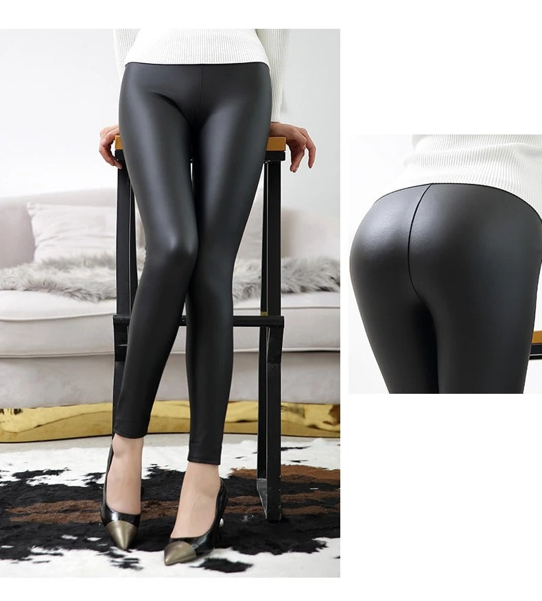 Leggings, in leather look