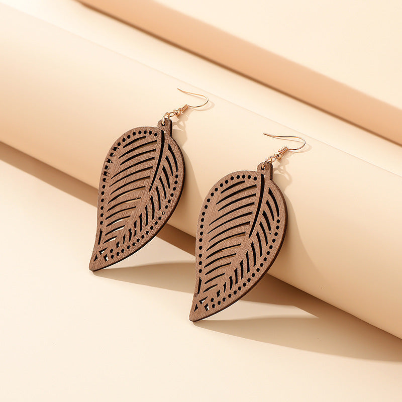 Wooden Earring "Hollow Leaf"