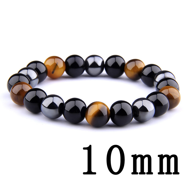 Herren-Armband mit Obsidian-Tigerauge-Hämatit Perlen (elastisch)