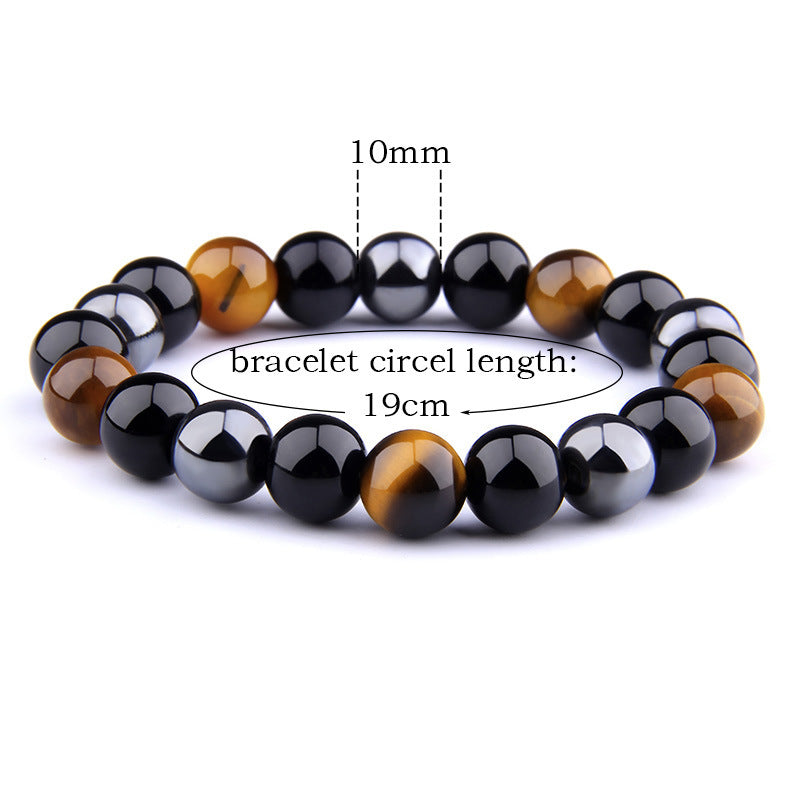 Men's bracelet with obsidian tiger eye hematite beads (elastic)