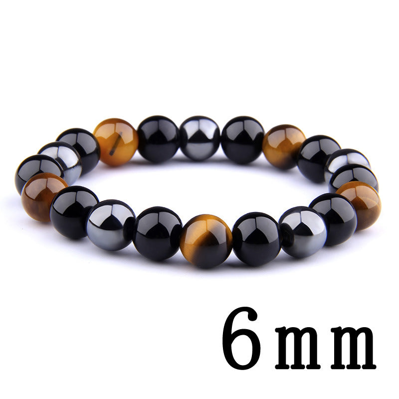 Herren-Armband mit Obsidian-Tigerauge-Hämatit Perlen (elastisch)