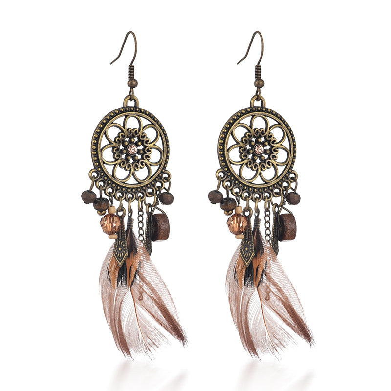 Diamond - wooden earrings, in the shape of a dream catcher