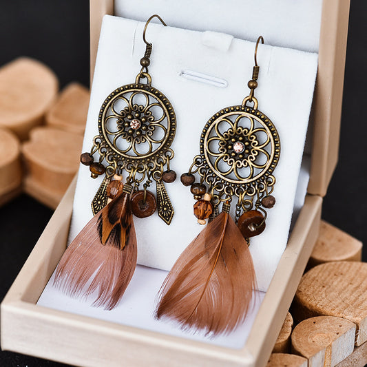 Diamond - wooden earrings, in the shape of a dream catcher