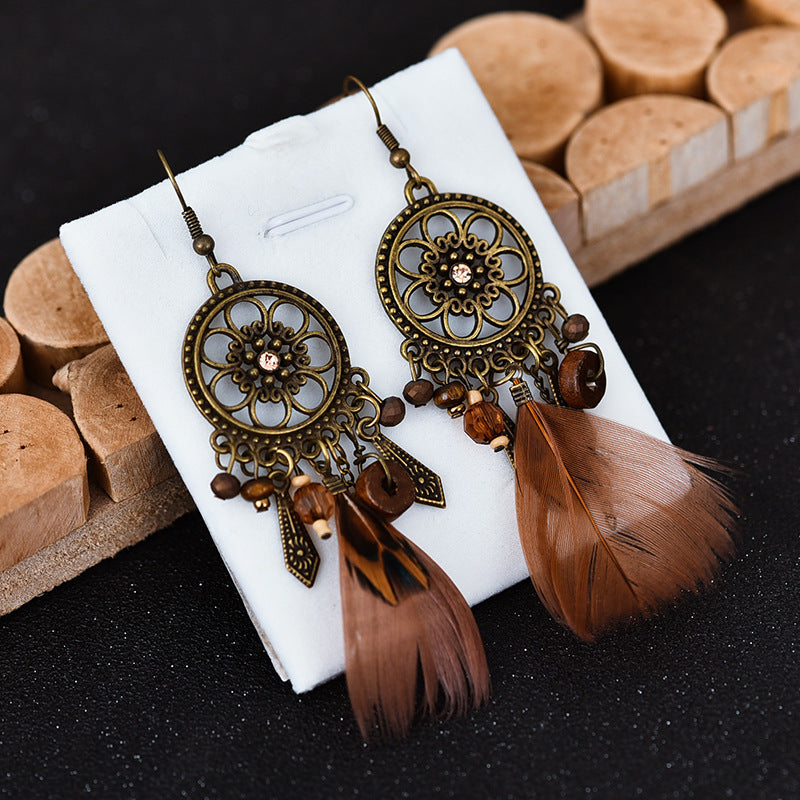 Diamond - wooden earrings, in the shape of a dream catcher