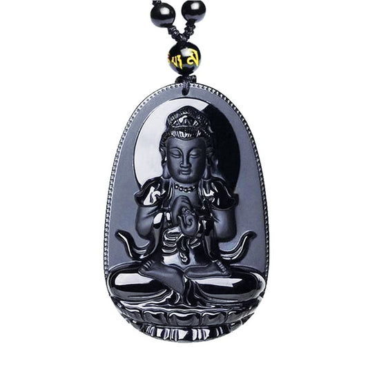 Schwarzer Buddha Anhänger aus Obsidian