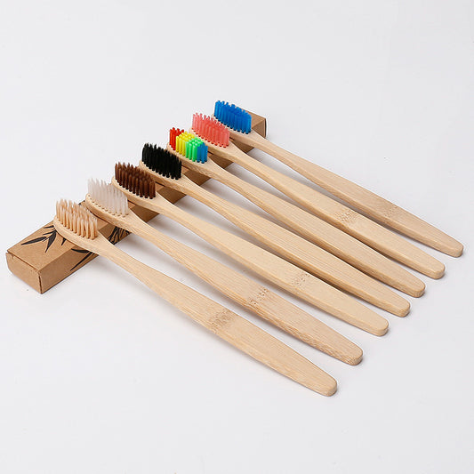 Bamboo toothbrush, rainbow colored bristles