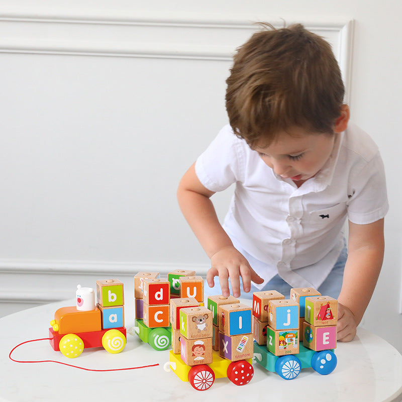 Wooden train puzzle, educational toy (alphabet, animal pictures)