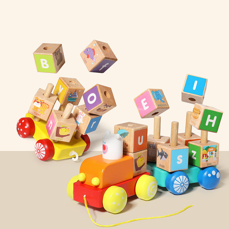 Wooden train puzzle, educational toy (alphabet, animal pictures)