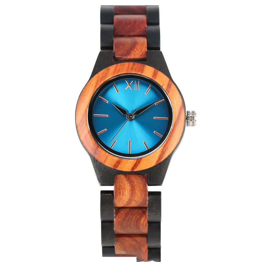 Women's bamboo watch with colored dial