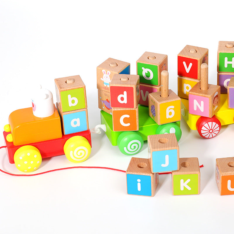 Wooden train puzzle, educational toy (alphabet, animal pictures)