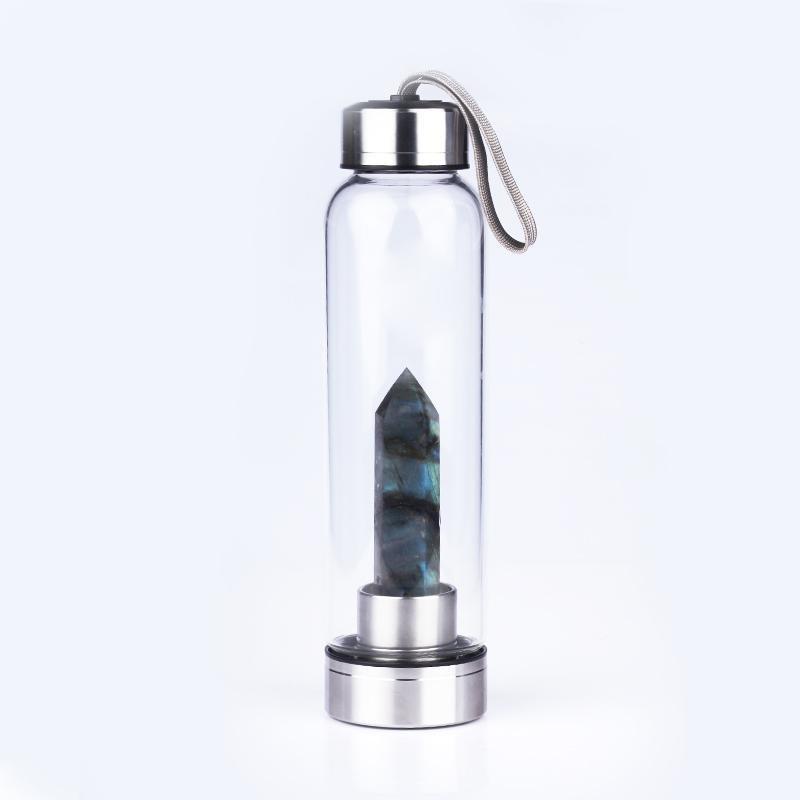 Wasserflasche mit energetischer Kristallsäule  (550ml)