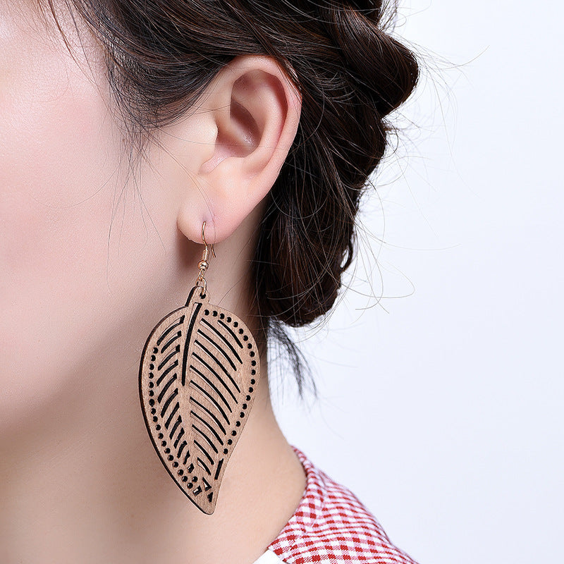 Wooden Earring "Hollow Leaf"