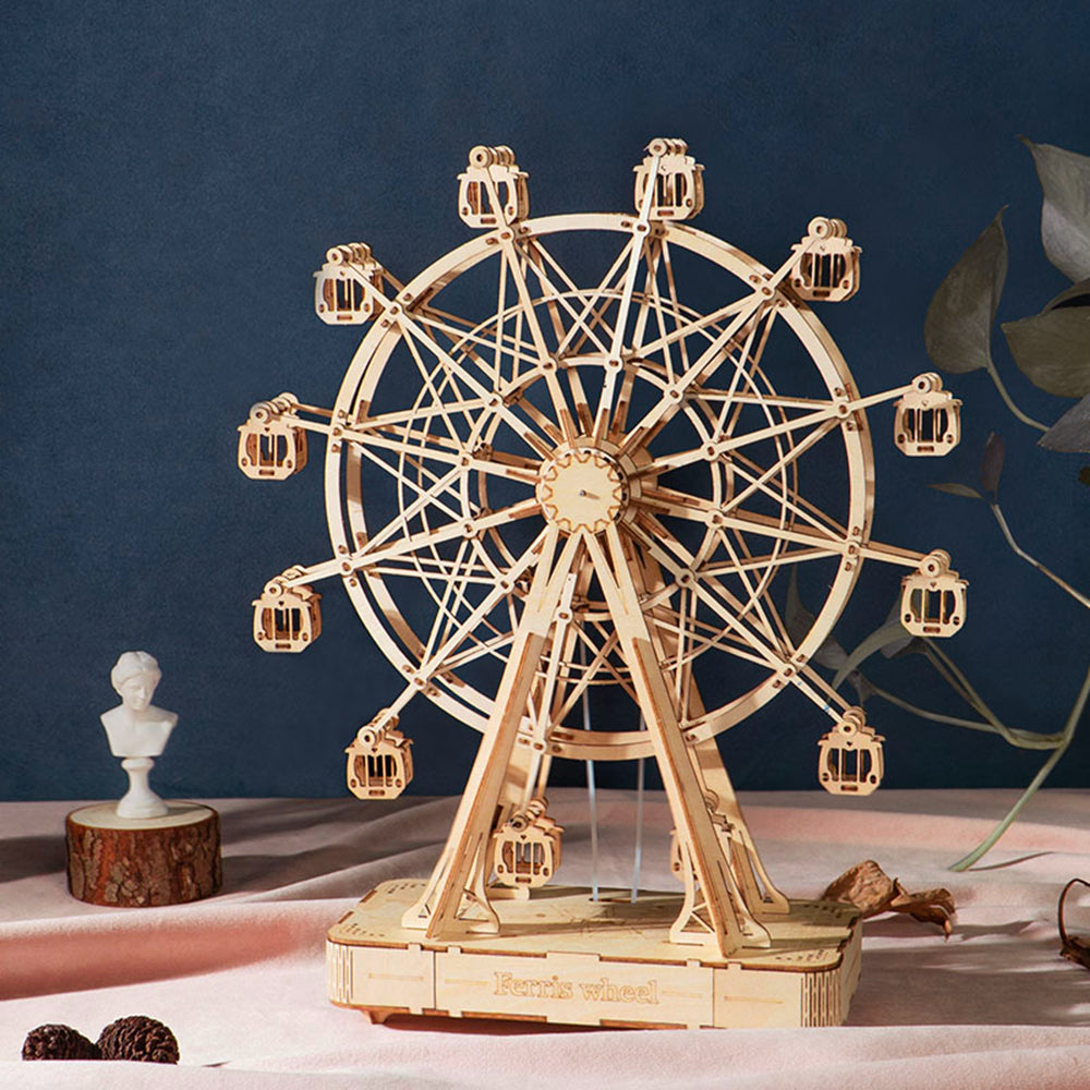 3D wooden puzzle, Ferris wheel with wind-up mechanism