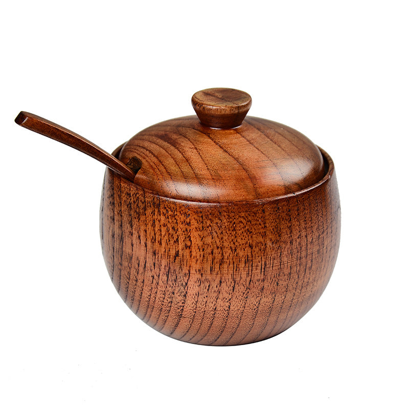 Jujube wooden salt/spice jar with lid and spoon (100% wood)