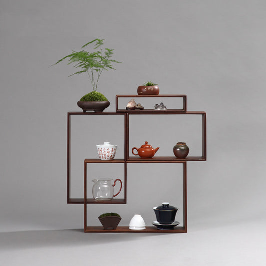 Extravagant bamboo shelf made of individual ornaments