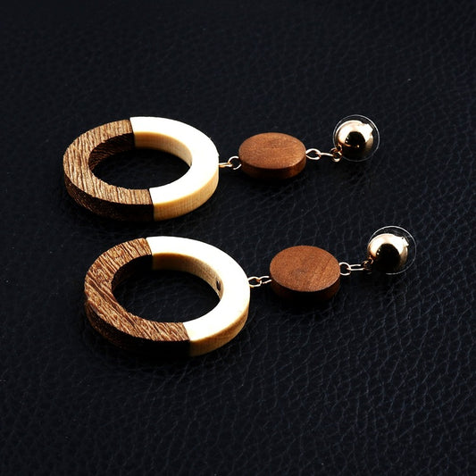 Stylish 2 colored vintage wooden earrings