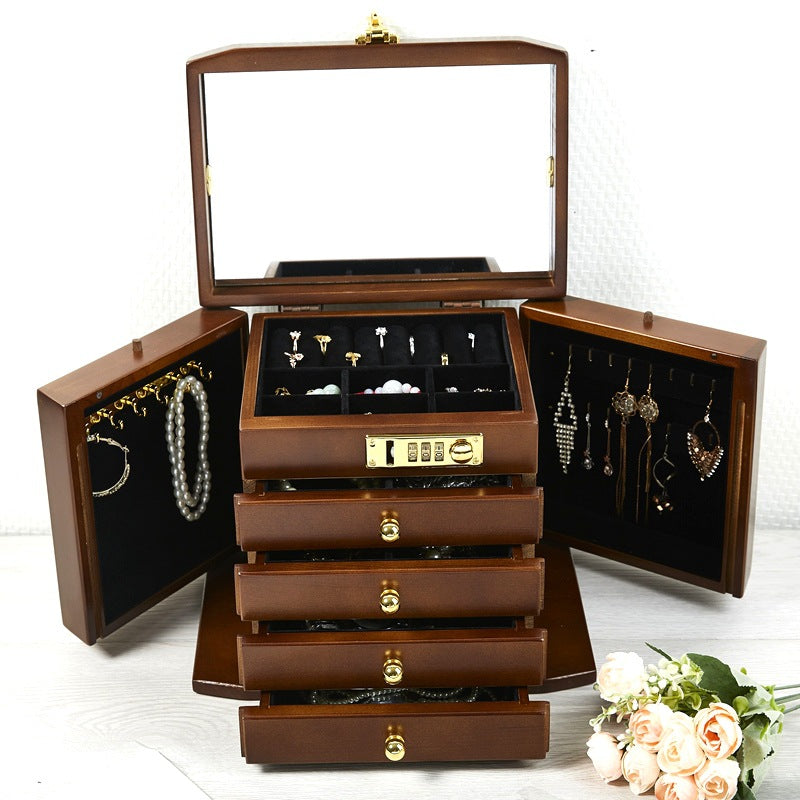 Solid wood jewelry box with combination lock