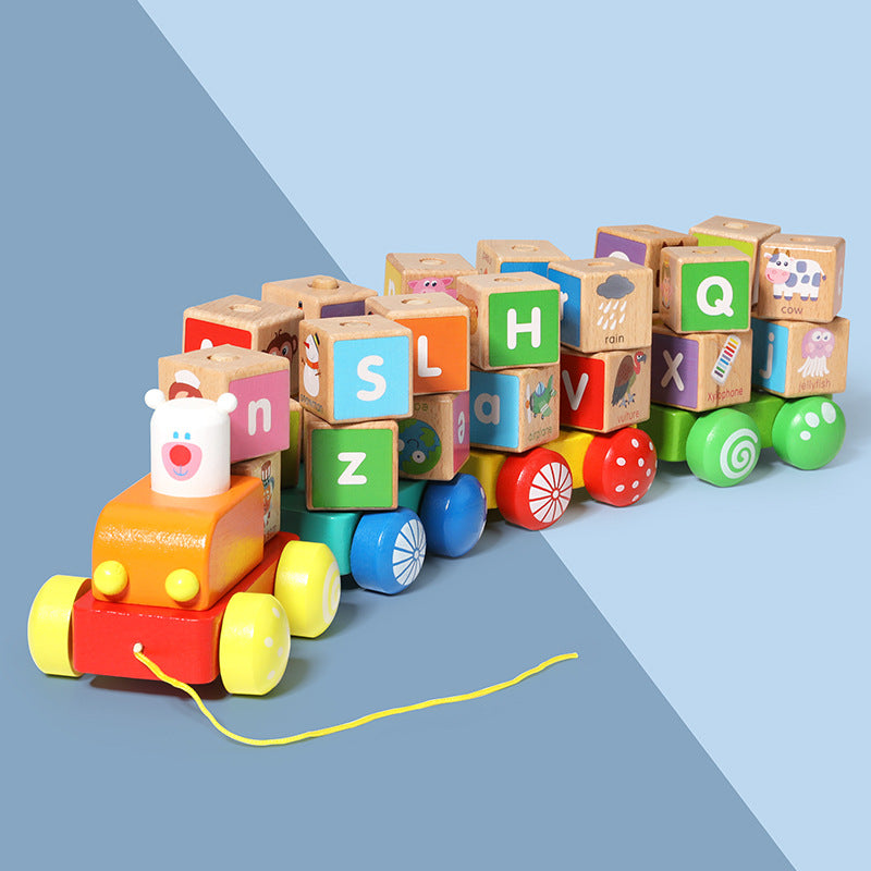 Wooden train puzzle, educational toy (alphabet, animal pictures)