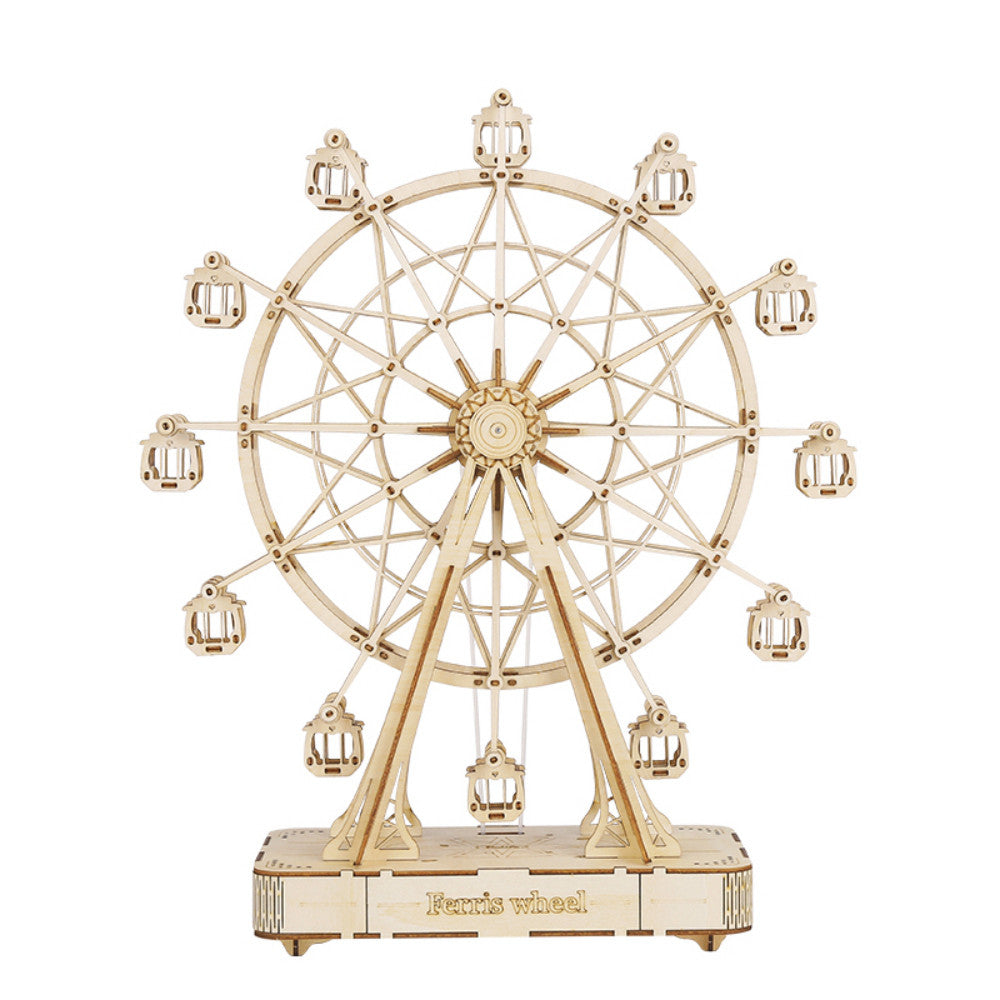 3D wooden puzzle, Ferris wheel with wind-up mechanism