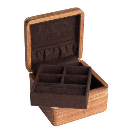 Handcrafted two-ply rosewood/American maple travel jewelry box