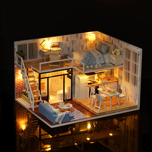 DIY wooden dollhouse, with LED lighting