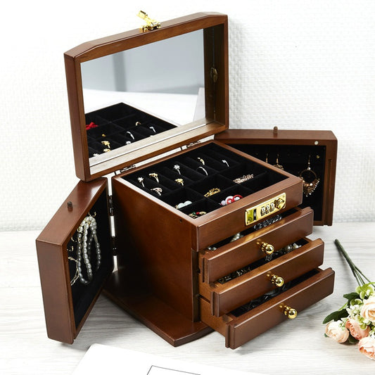 Solid wood jewelry box with combination lock