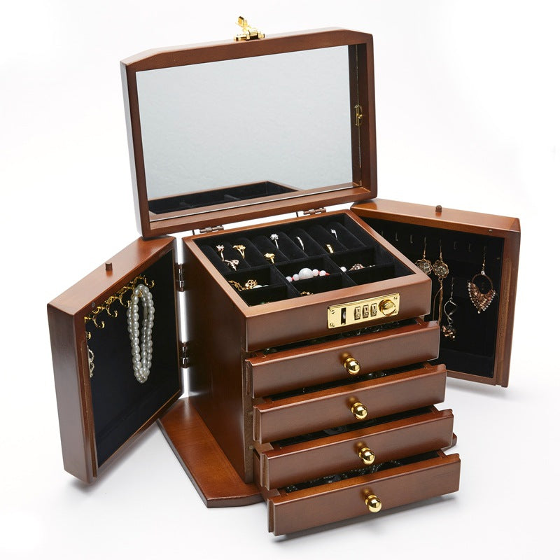 Solid wood jewelry box with combination lock