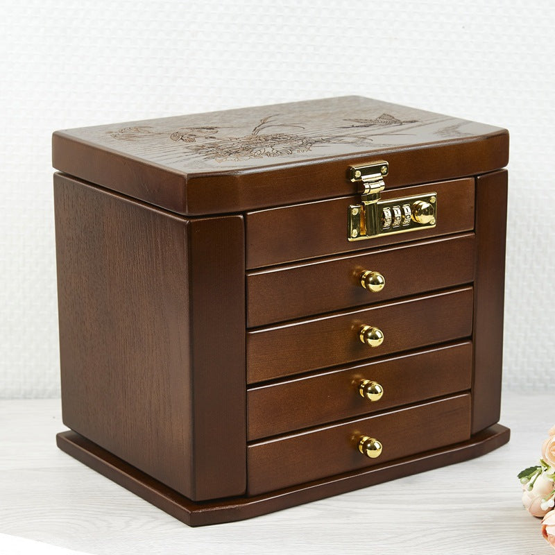 Solid wood jewelry box with combination lock